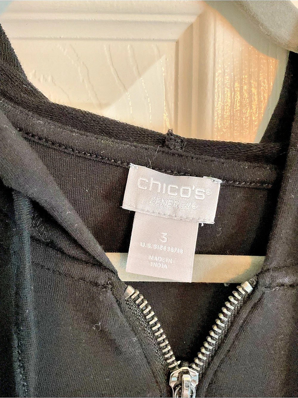 Chico’s Zenergy Black Hooded Sweatshirt | Zip Front & Decorative Trim | XL - Picture 2 of 7